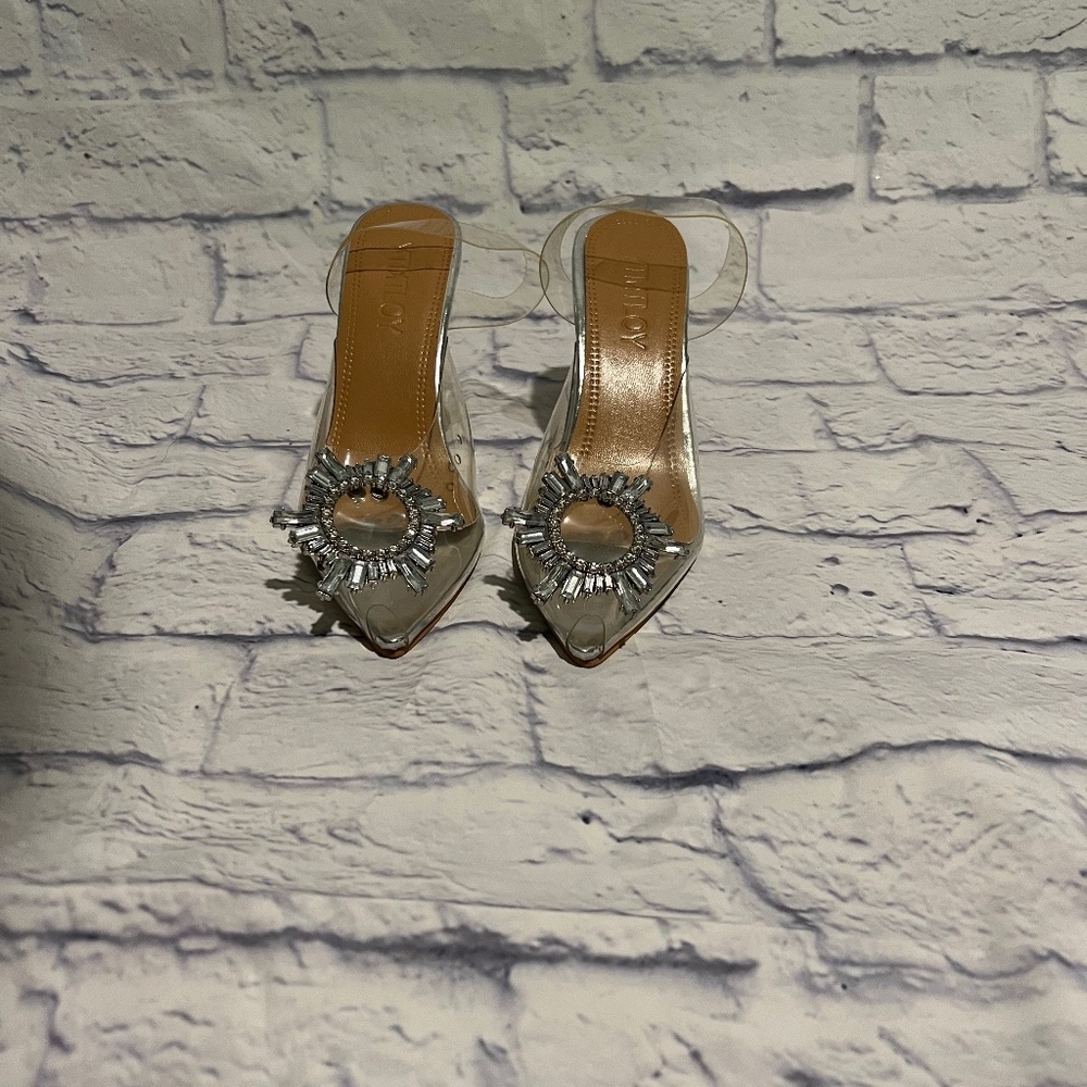 Women's Clear Heels Shoes, Crystal Rhinestones Slingback Wedding Shoes Pointed T